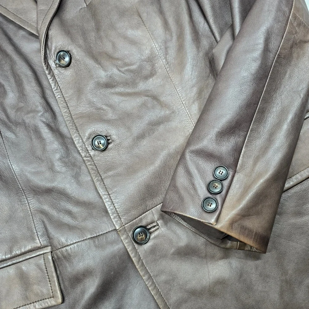 Hugo Boss Leather Blazer Jacket Mens XL 46R Brown Lamb Leather Soft! Distressed - Picture 5 of 16